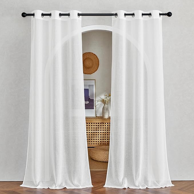 NICETOWN White Sheer Living Room Curtains 96 inches Long, Grommet Semi Sheer by NICETOWN