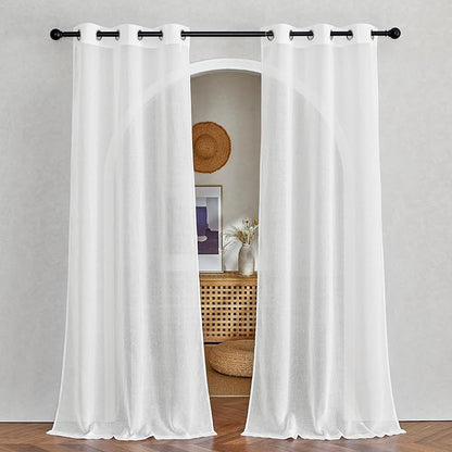 NICETOWN White Sheer Living Room Curtains 96 inches Long, Grommet Semi Sheer by NICETOWN