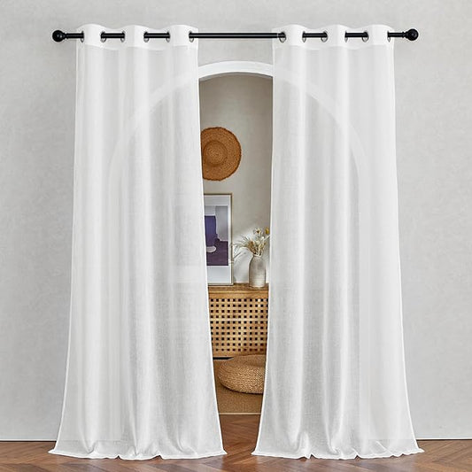 NICETOWN White Sheer Living Room Curtains 96 inches Long, Grommet Semi Sheer by NICETOWN
