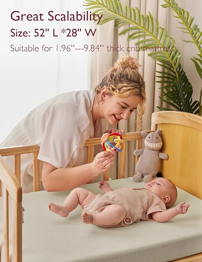 Momcozy Muslin Standard Fitted Crib Sheets, 2 Pack Soft Breathable Natural - Image 2