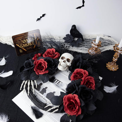 18" Halloween Wreaths for Front Door with Skull and Skeleton Hands