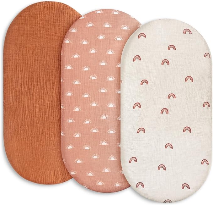 Gllquen Baby Muslin Bassinet Sheets 3 Pack, Breathable Elastic Cozy Fitted by GLLQUENBABY