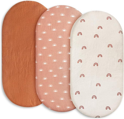 Gllquen Baby Muslin Bassinet Sheets 3 Pack, Breathable Elastic Cozy Fitted by GLLQUENBABY