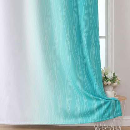 Estelar Textiler Teal and Greyish White Blackout Curtains 54 Inch Length - Image 6