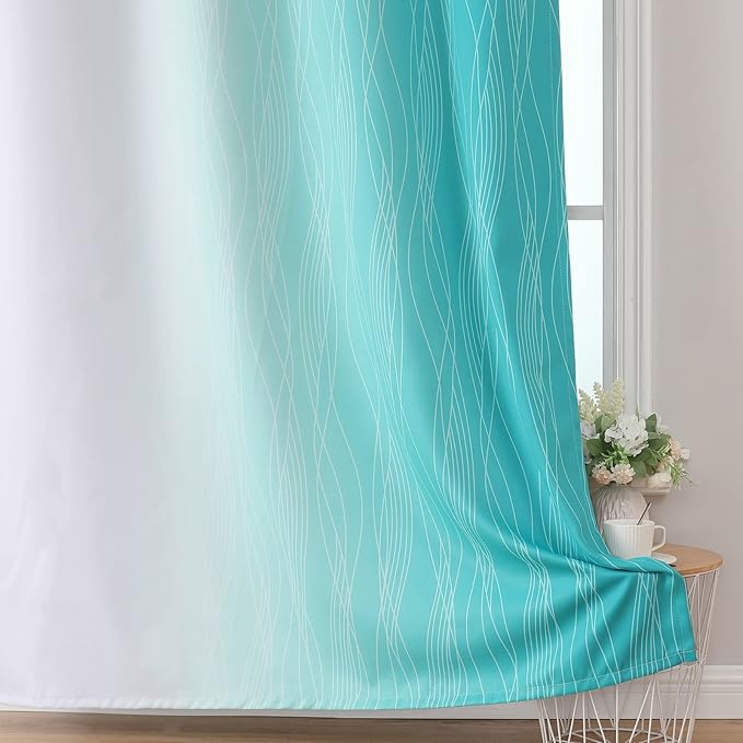 Estelar Textiler Full Room Darkening Greyish White and Teal Blackout Curtains - Image 6