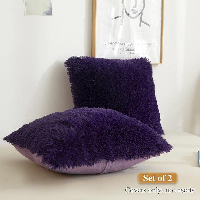 XeGe Faux Fur Throw Pillow Covers, Luxury Fluffy Plush Pillow Shams, Shaggy - Image 2