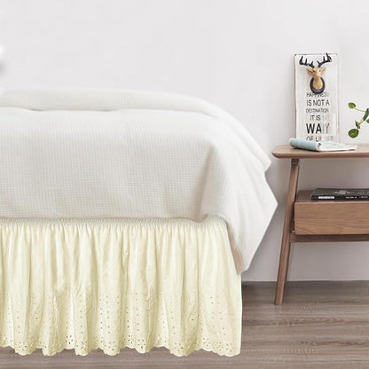 Twin Bed Skirt, Wrap-Around Elastic Ruffled Eyelet Bed Skirt Twin Size Dust - Image 7