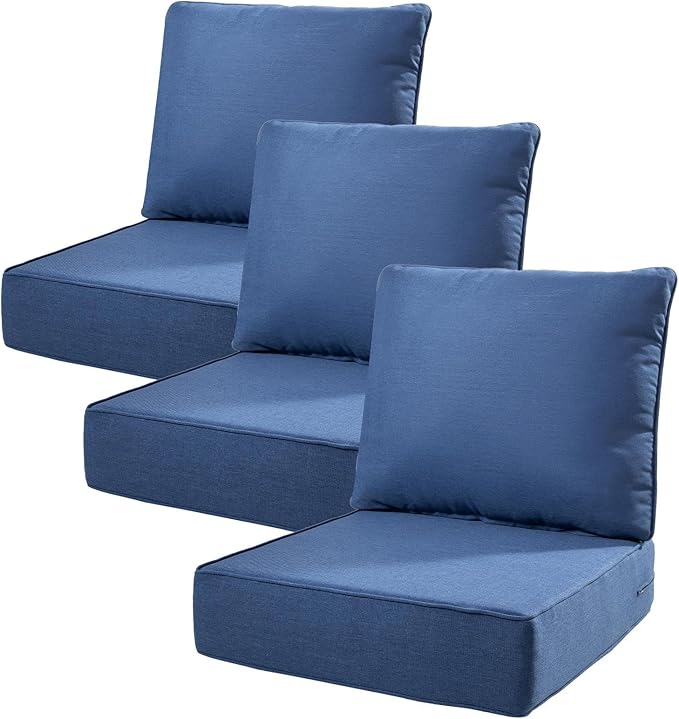 6" Thick Outdoor Cushions 22x24x6, 3-Set Deep Seat Patio Cushions by Pugire