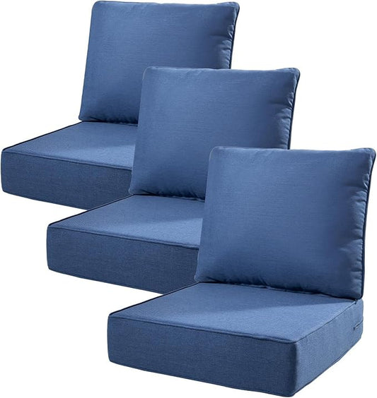6" Thick Outdoor Cushions 22x24x6, 3-Set Deep Seat Patio Cushions by Pugire