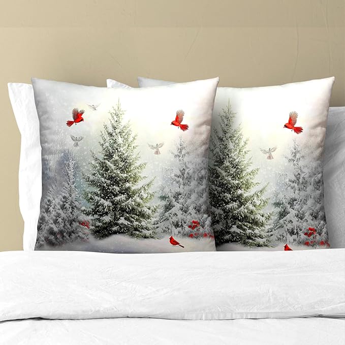 Winter Snowy Pine Tree Throw Pillow Covers 16x16 inch Set of 2 Xmas Red - Image 3