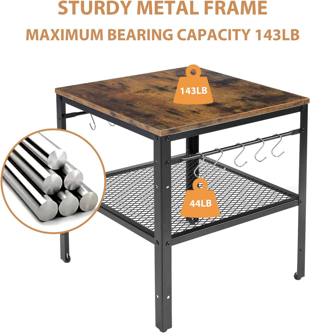 Rustic End Table, 2-Tier Side Table with Adjustable Height Shelf, 19.7" ...