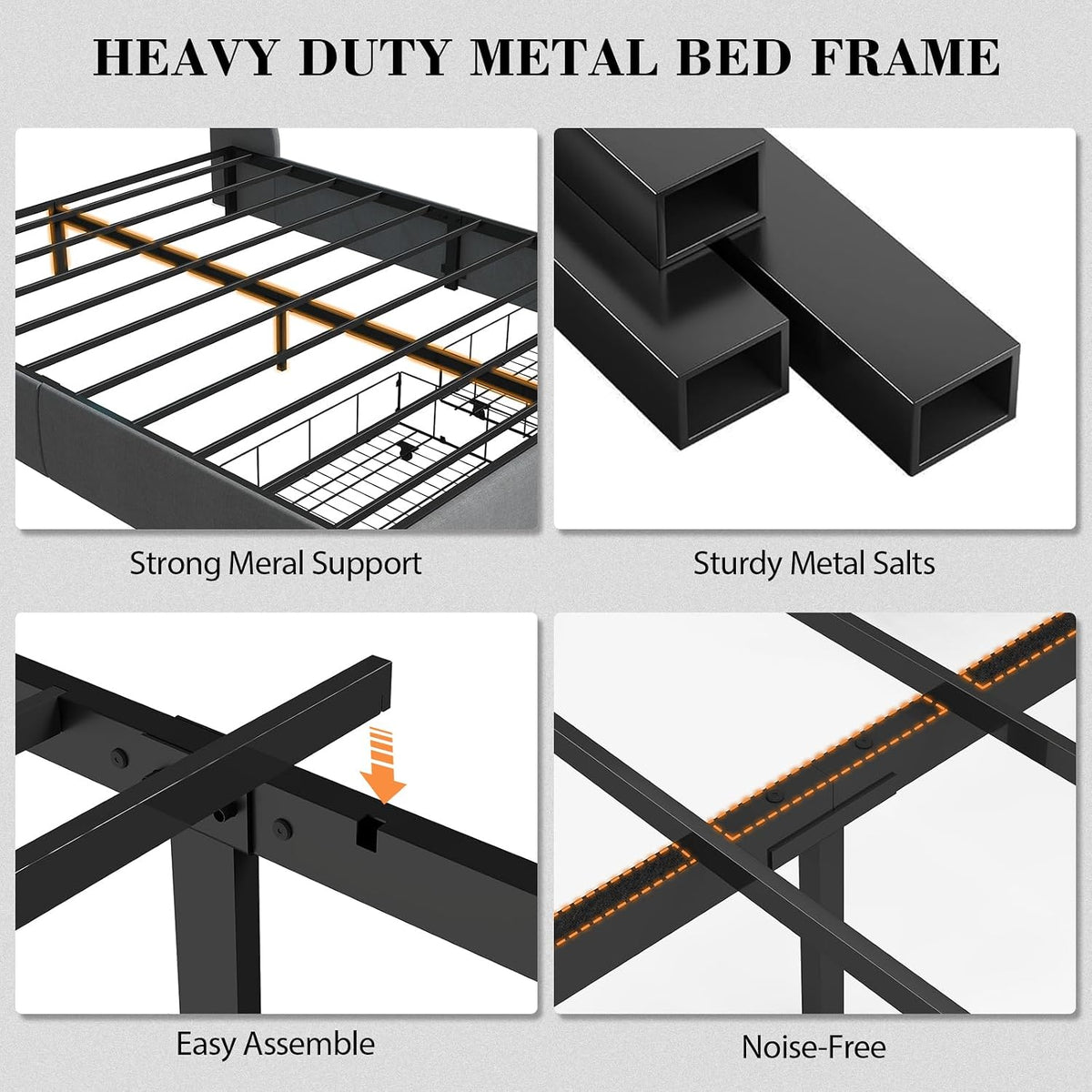full size bed frame with upholstered storage headboard, view 9