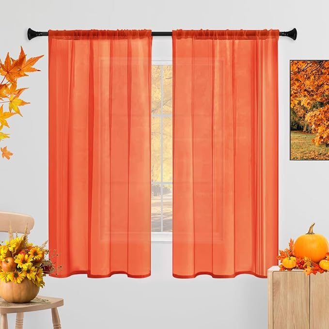 Sheer Curtains 63 Inches Long 2 Panels, Rod Pocket Short Curtain by laseniewa