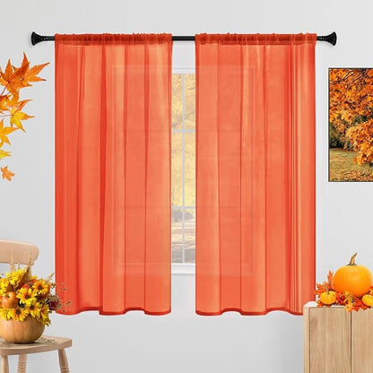 Sheer Curtains 63 Inches Long 2 Panels, Rod Pocket Short Curtain by laseniewa