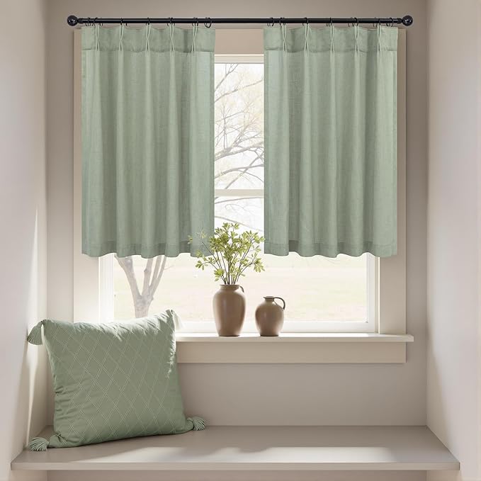 Sage Green Boho Kitchen Window Curtains Over Sink 36 Inch Length - Image 8