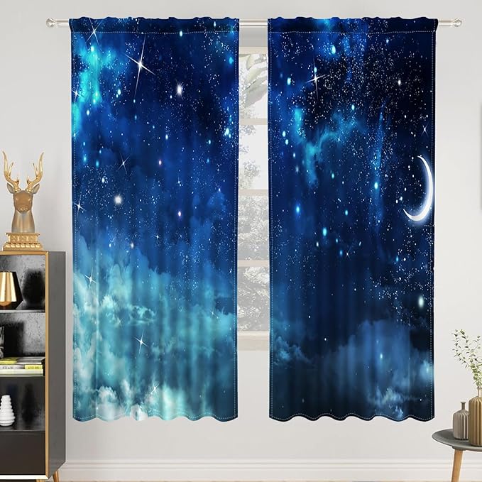 Renaiss 53 x 63 Inch Galaxy Kitchen Curtains Tiers Space Nebula Small Cafe by Renaiss