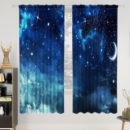 Renaiss 26 x 63 Inch Galaxy Kitchen Curtains Tiers Space Nebula Small Cafe by Renaiss