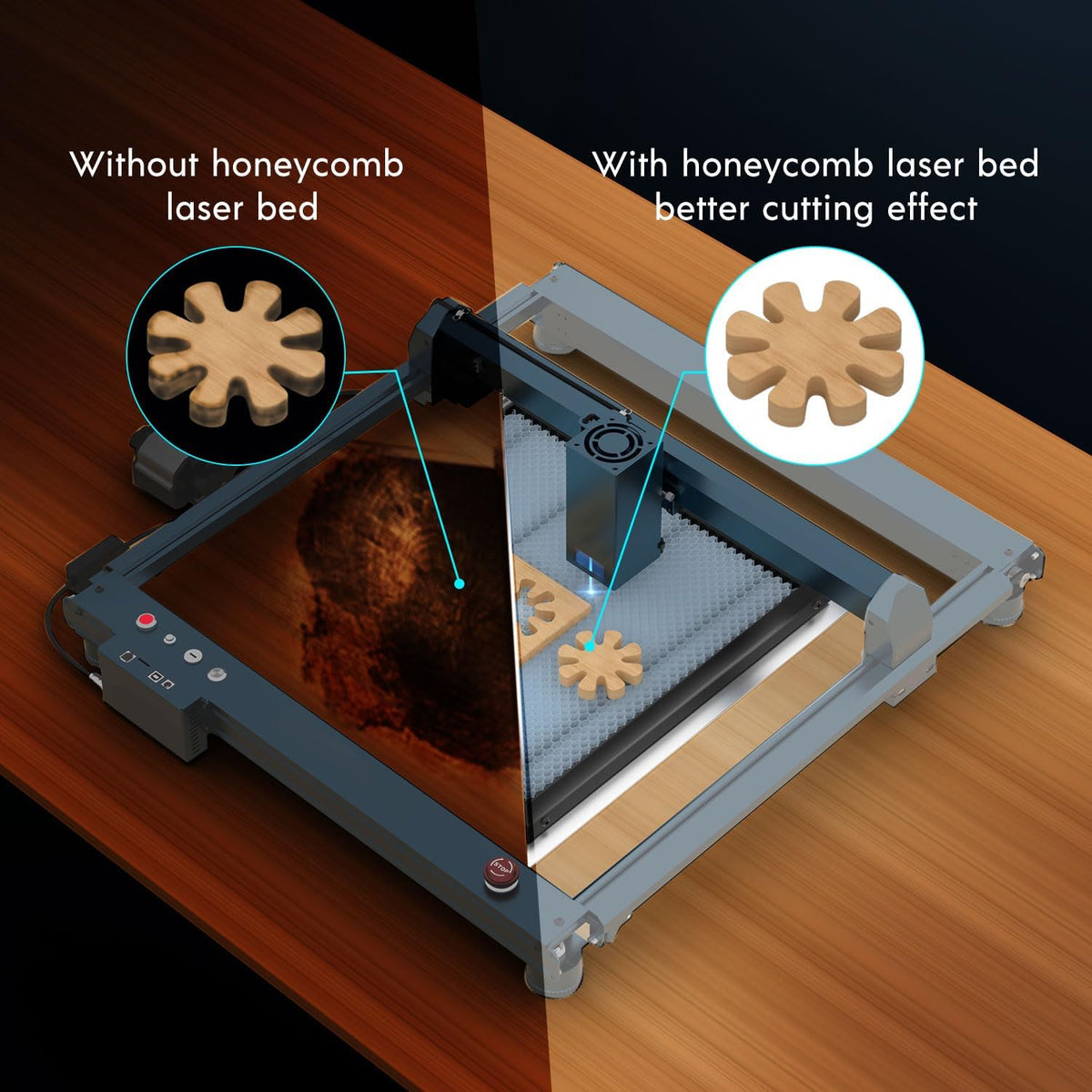 longer honeycomb working table,19.7"x19.7"honeycomb working bed for co2 showing dimensions