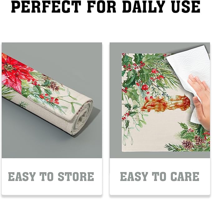 Giwawa Poinsettia Placemats Set of 4, 12x18 Inch Watercolor Christmas Red - Image 6