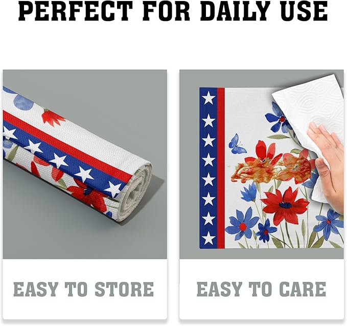 Giwawa 4th of July Placemats Set of 4 Watercolor Patriotic Flowers Stars Table - Image 5