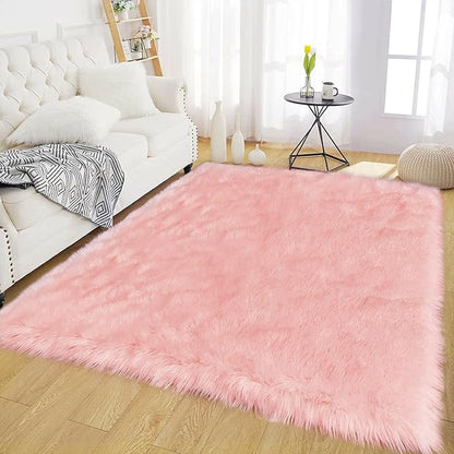 Latepis Pink Living Room Rugs Faux Fur Rug 5x6.7 Area Fuzzy Rugs by Latepis