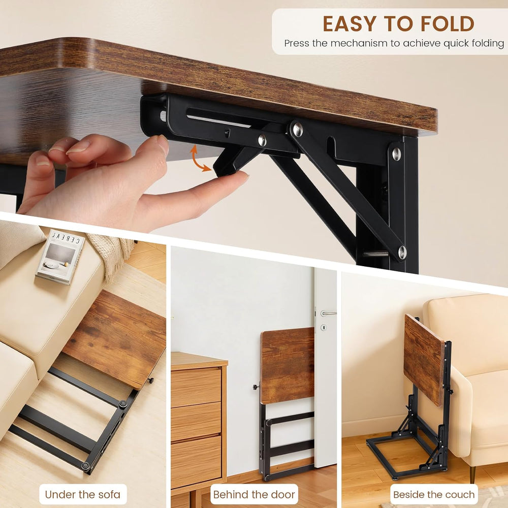 Folding Side Table, Adjustable C-Shaped End Table for Couch, Metal Frame TV T...
