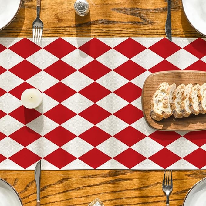 Artoid Mode Diamond Plaid Red Valentine Table Runner, Seasonal Spring Summer - Image 3