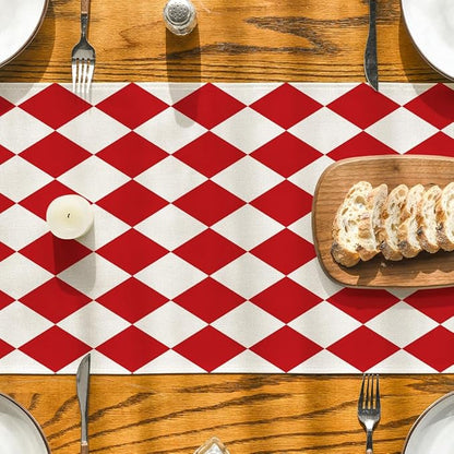 Artoid Mode Diamond Plaid Red Valentine Table Runner, Seasonal Spring Summer - Image 3