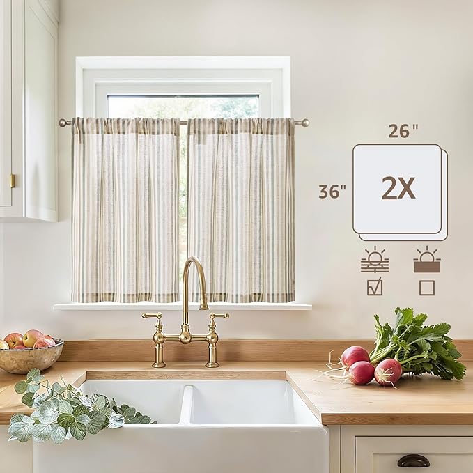 jinchan Colorful Striped Linen Kitchen Curtains 36 Inch Christmas Decorations - Image 5