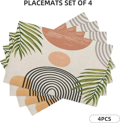 Mid Century Placemats Set of 4, Boho Abstact Sunset Leaf Stripe Decorative - Image 2