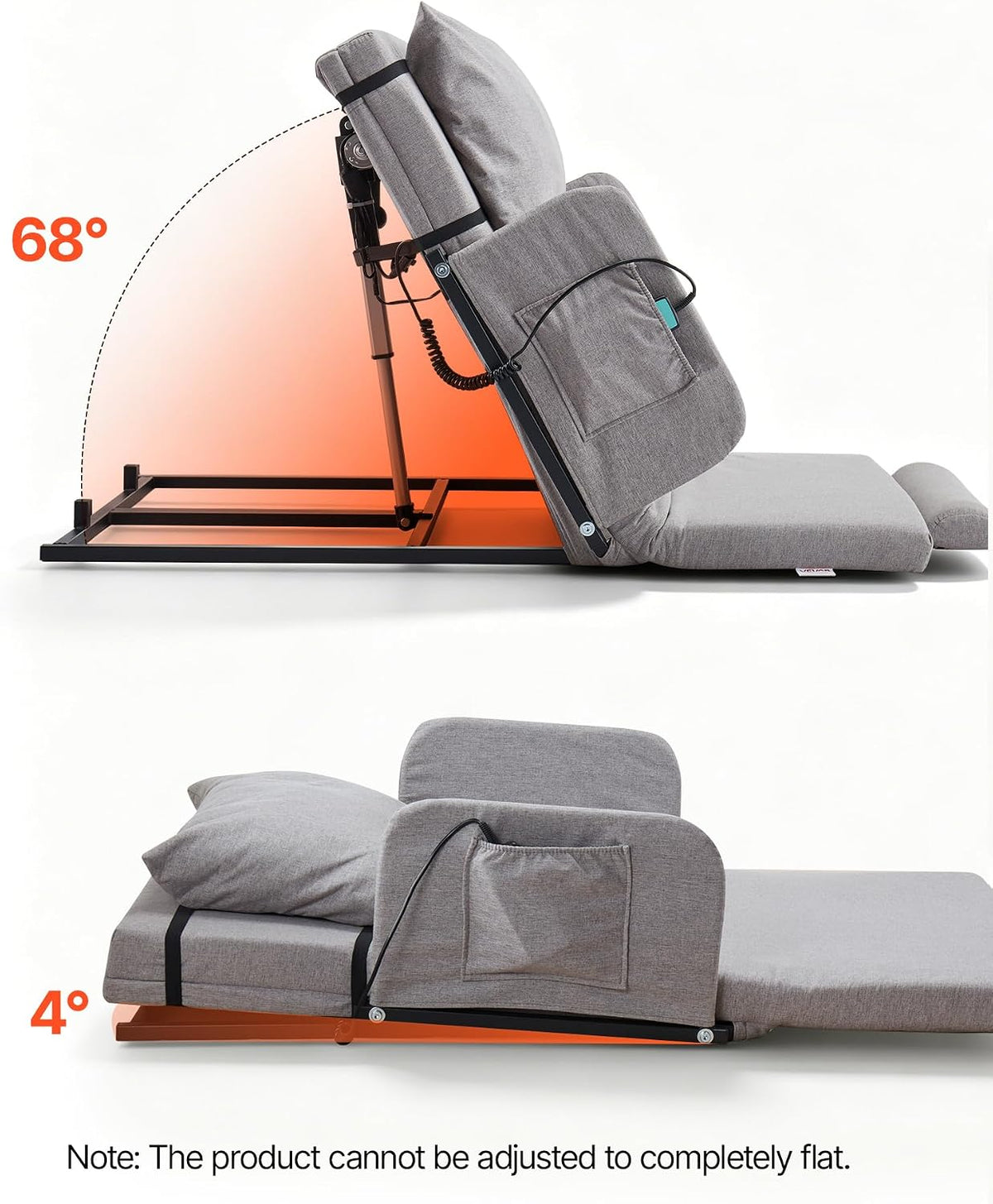 vevor electric lifting backrest for bed, 300 lbs, front angle view
