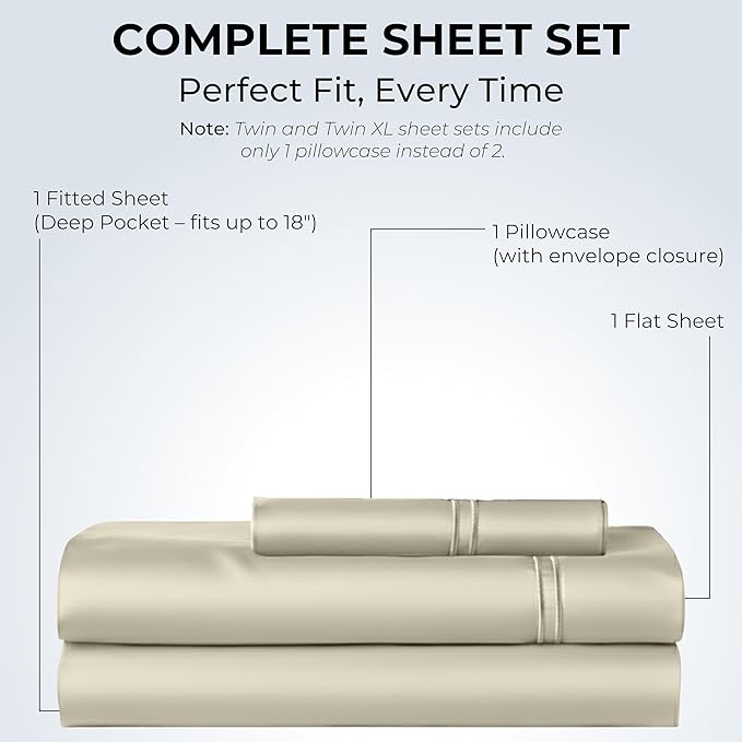 100% Natural Cotton Bed Sheets | 500 TC Single-Ply Sateen Weave Twin XL Sheets - Image 3