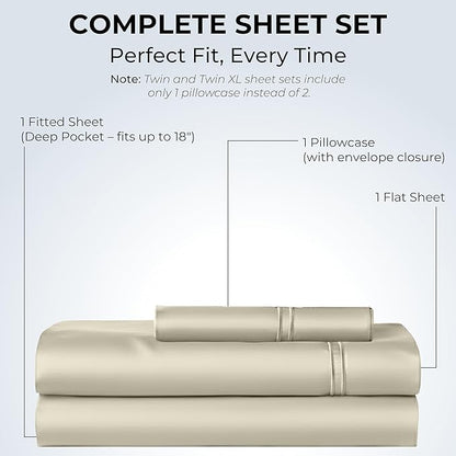 100% Natural Cotton Bed Sheets | 500 TC Single-Ply Sateen Weave Twin XL Sheets - Image 3