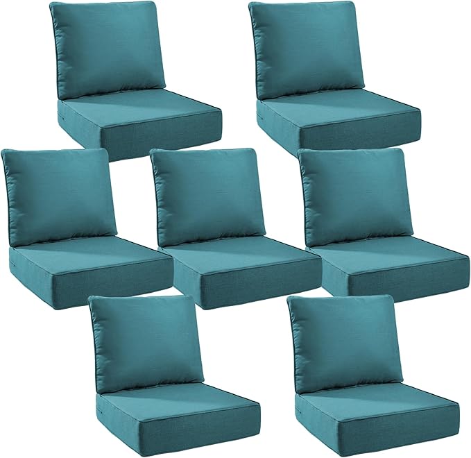 6" Thick Outdoor Cushions 24x24x6, 7-Set Deep Seat Patio Cushions by Pugire