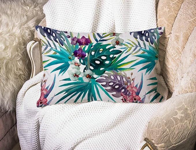 Solekla Tropical Flower Leaves Cotton Linen Throw Lumbar Pillow Case Cushion - Image 3