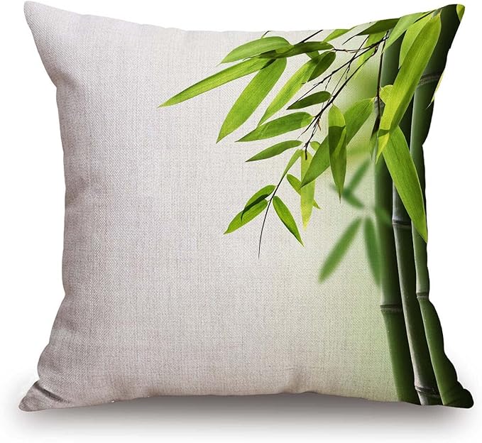 TSSOHU Green Bamboo Farmhouse Pillow Cover Cotton Linen Decorative Square Throw by TSSOHU