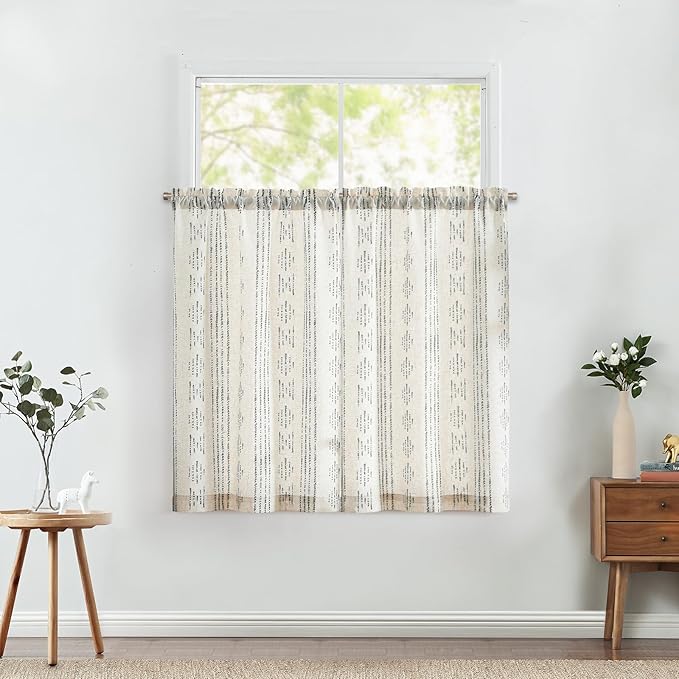 jinchan Boho Kitchen Curtains Linen Tier Curtains 45 Inches Bohemian Cafe Small - Image 6