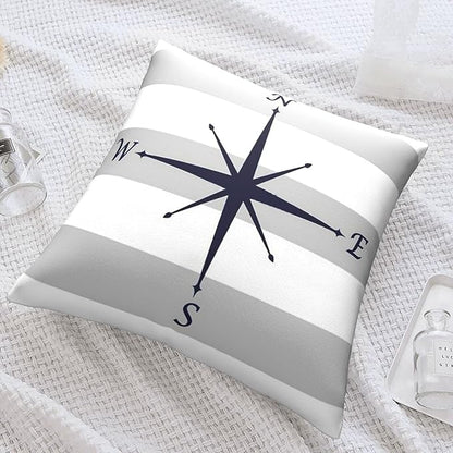 Myshe Square Nautical Navy Blue Compass On Silver Gray and White Stripes Throw - Image 7