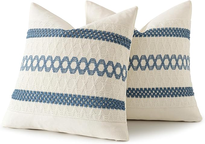 MIULEE Set of 2 Coastal Blue Boho Decorative Pillow Covers 20x20 Inch Farmhouse - Image 8