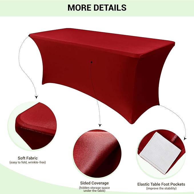 Obstal 6 Pack Stretch Spandex Red Table Covers - Image 3