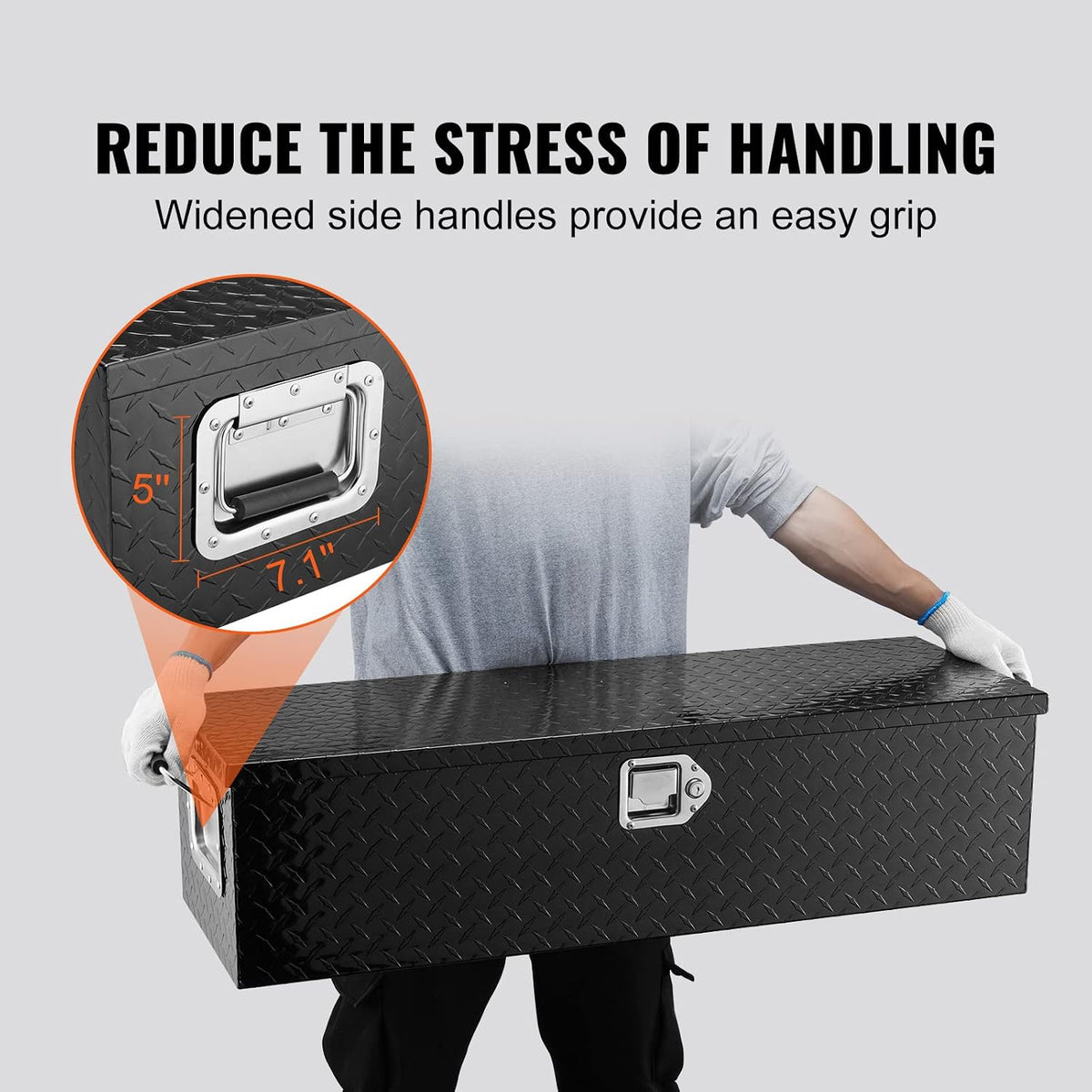 vevor heavy duty aluminum truck bed tool box showing dimensions