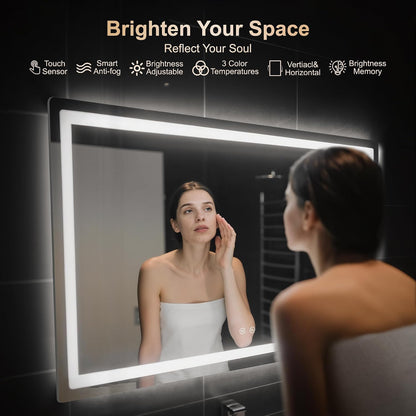 delma 30x50 led bathroom vanity mirror with lights shown in use