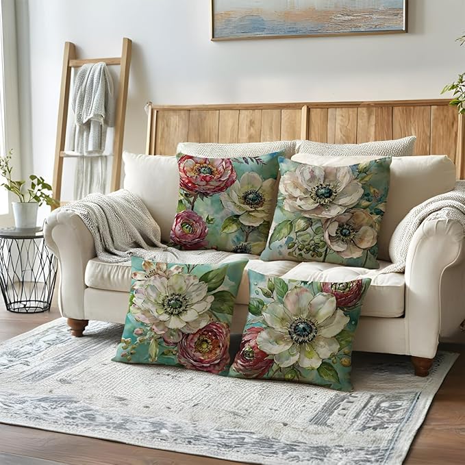 ULOVE LOVE YOURSELF Decorative Throw Pillow Case Oil Painting Floral Cushion - Image 7