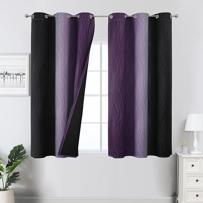 Estelar Textiler Purple and Black Ombre Blackout Curtains 45 Inch Length by ESTELARTEXTILER
