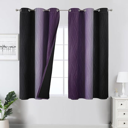 Estelar Textiler Purple and Black Ombre Blackout Curtains 45 Inch Length by ESTELARTEXTILER
