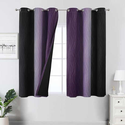 Estelar Textiler Purple and Black Ombre Blackout Curtains 45 Inch Length by ESTELARTEXTILER