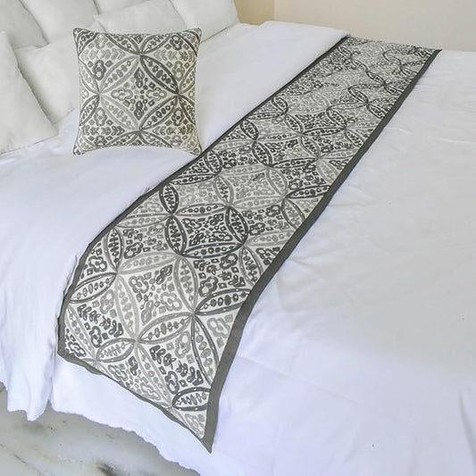 The HomeCentric King/Queen/Twin Gray Designer King 90"x18" Bed Runner Without by TheHomeCentric