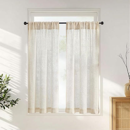 jinchan Tier Curtains 45 Inch for Small Window Linen Blend Cafe Curtains by JINCHAN