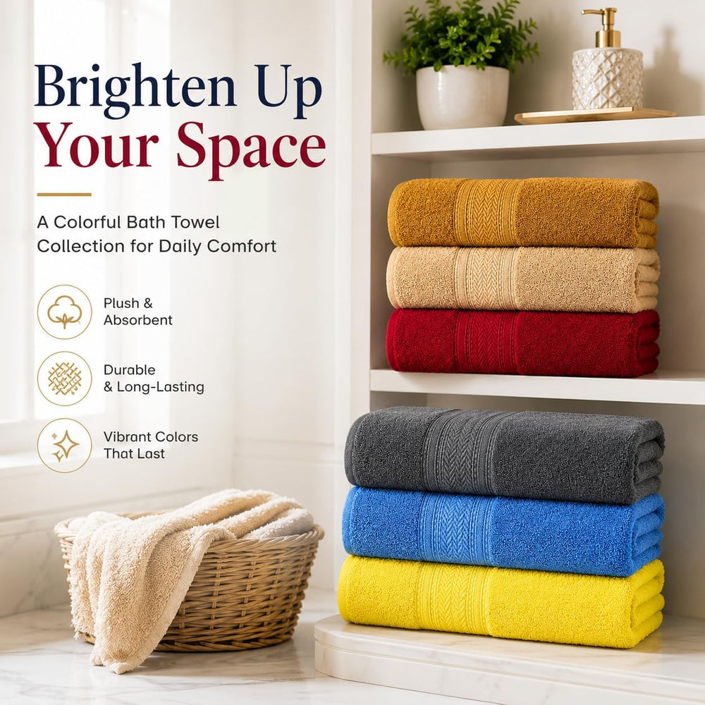 Pearl Linens Bath Towels Pack of 6, 27x55 Inches, 550 GSM 100% Ring Spun Cott...