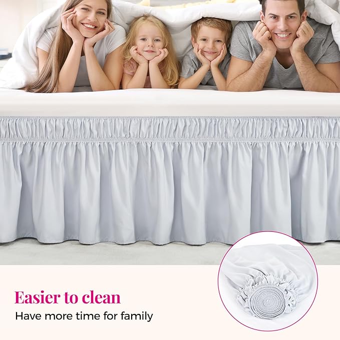 RIMELA Ice Grey Bed Skirt Queen Size 15 Inch Drop, Elastic Bed Skirting - Image 5